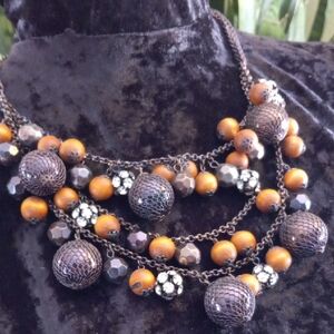 Vintage Multi-Layered Necklace with Black and Brown Beads 20 In. Long